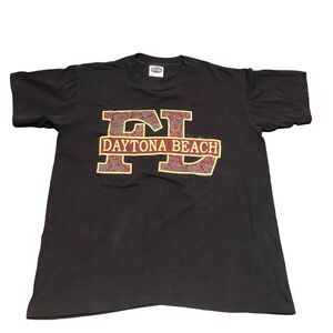 Vintage 1990s Daytona Beach, Florida Mixed Fabric Graphic Crew Neck Tee SZ L